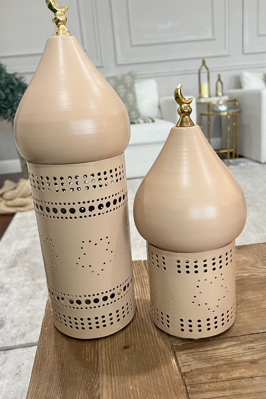 Bissan Beige Minaret Candle Holder (Set of 2)