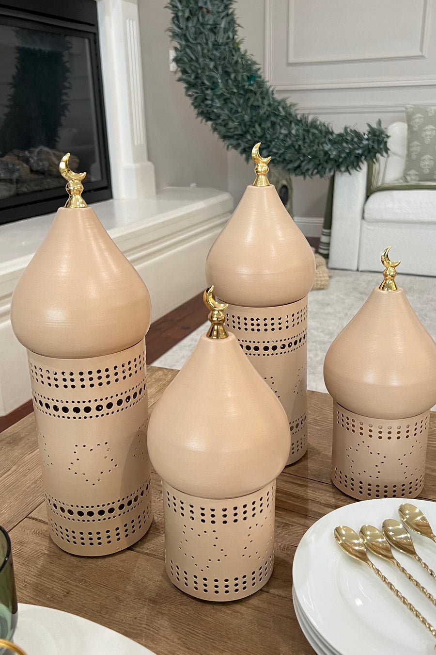 Bissan Beige Minaret Candle Holder (Set of 2)